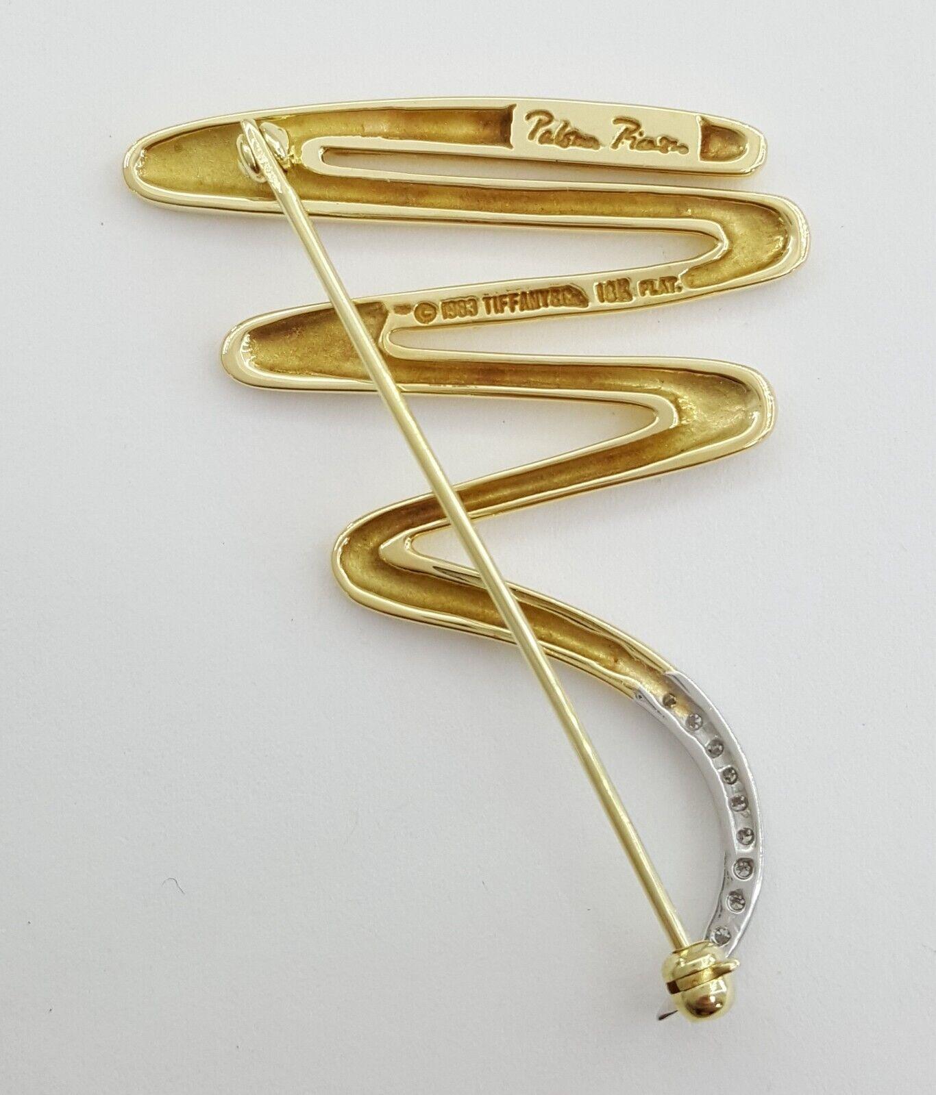 Tiffany & Co Paloma Picasso Zig-Zag Squiggle Diamond Pin Brooch Large 18k Plat