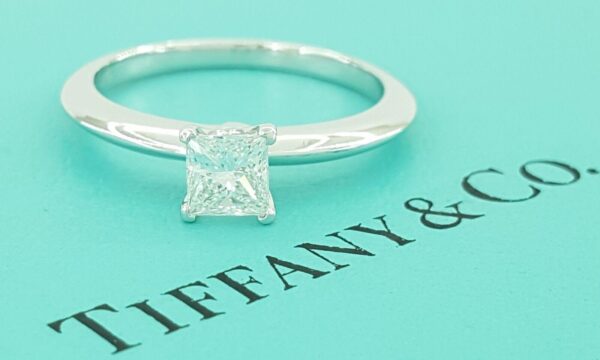 Tiffany & Co Princess Cut Diamond Solitaire Engagement Ring 0.44 ct Retail 4.1K