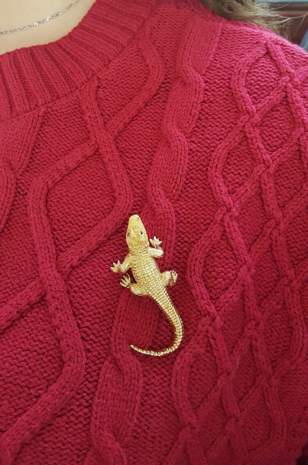 Vintage Alligator Brooch Pin 18K Yellow Gold Ruby Eyes 24.2 grams ~2.5"