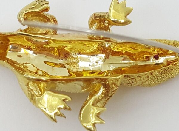 Vintage Alligator Brooch Pin 18K Yellow Gold Ruby Eyes 24.2 grams ~2.5"