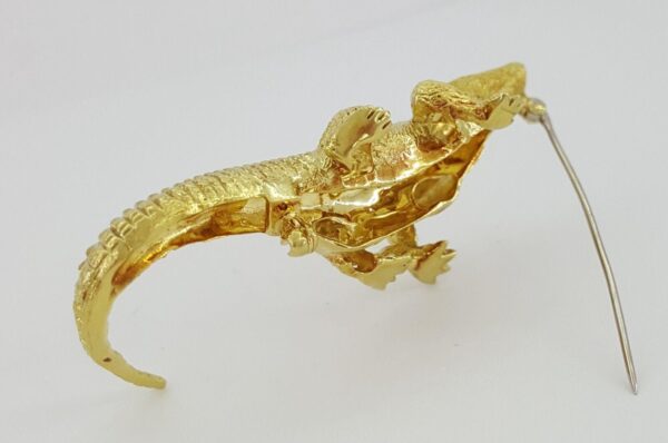 Vintage Alligator Brooch Pin 18K Yellow Gold Ruby Eyes 24.2 grams ~2.5"