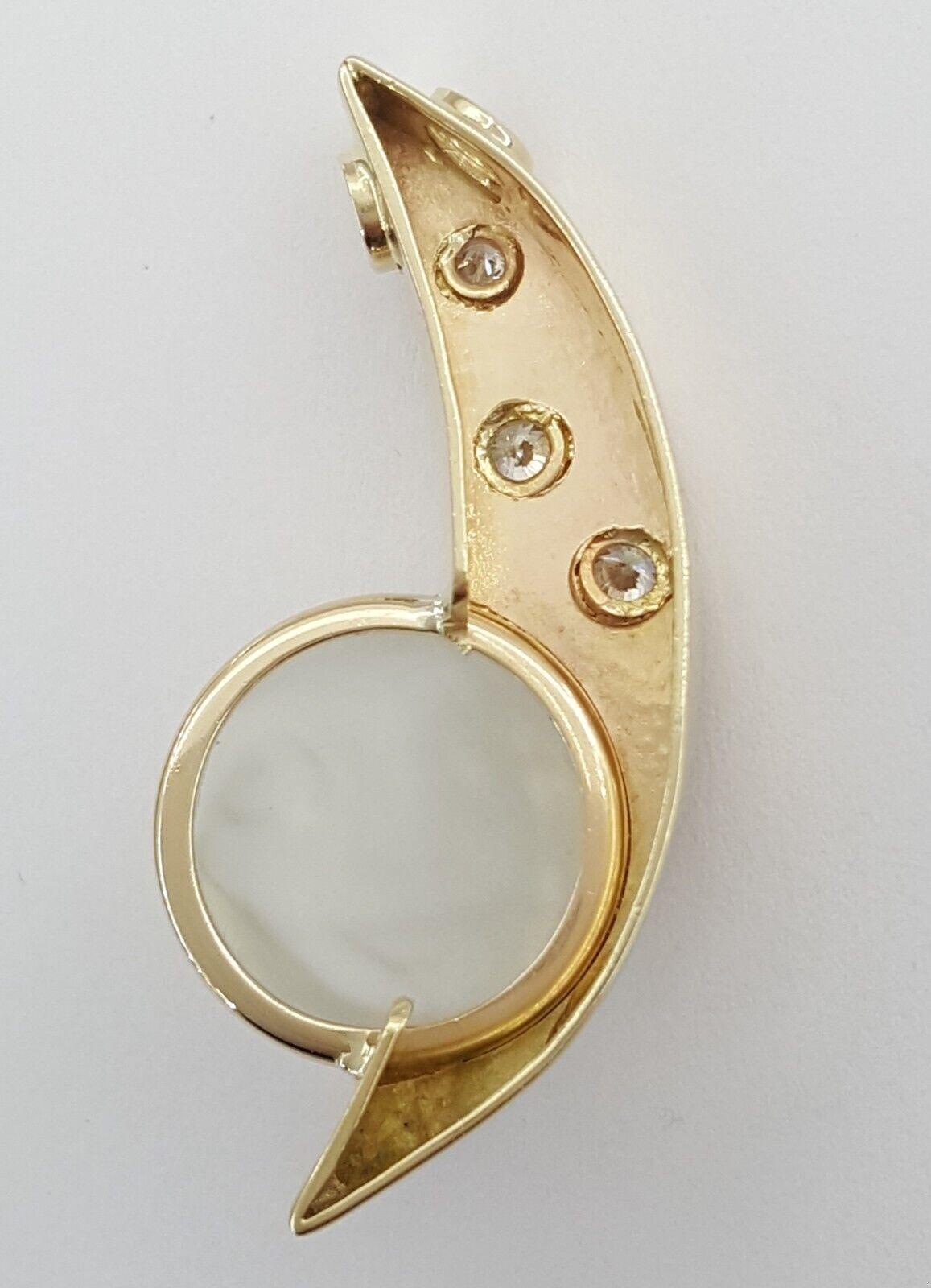 Vintage Diamond & Moonstone Man on The Moon Pendant 0.2ct 14K Yellow Gold 5.4 Gr