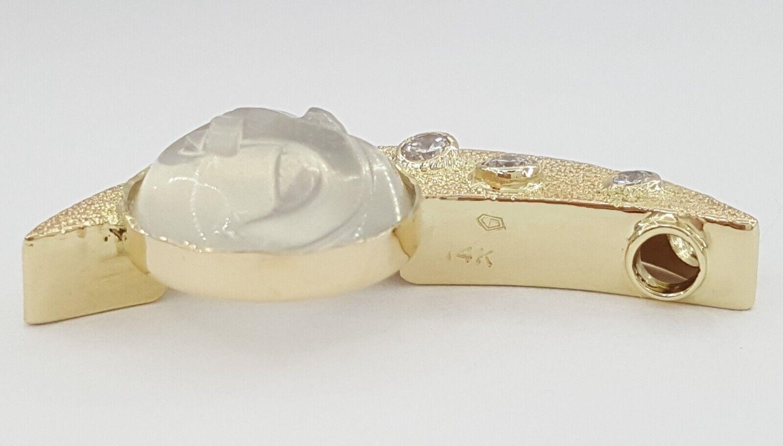 Vintage Diamond & Moonstone Man on The Moon Pendant 0.2ct 14K Yellow Gold 5.4 Gr