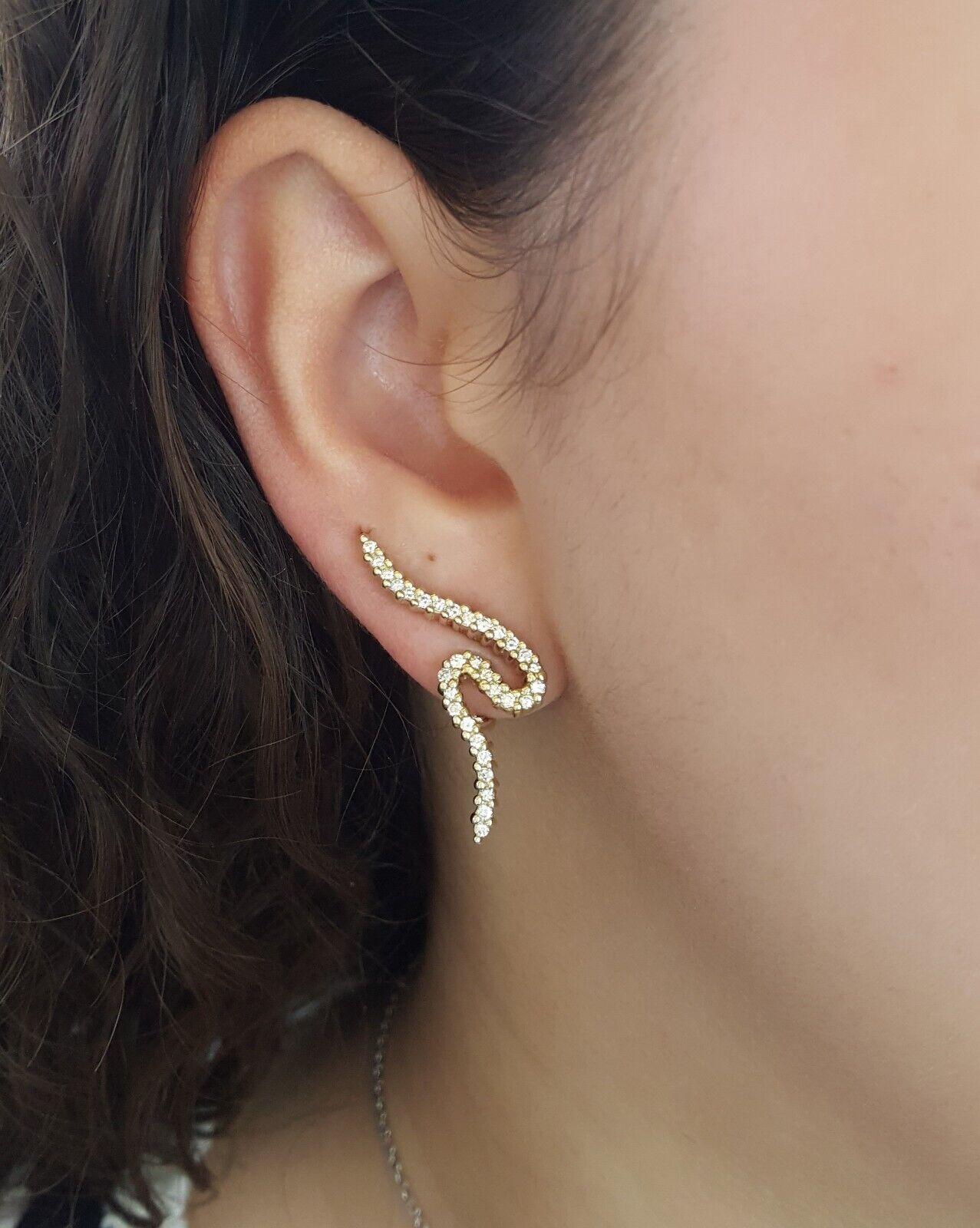 Vintage Jose Hess Climber Swirl Diamond Earrings 1 ct 14K Yellow Gold