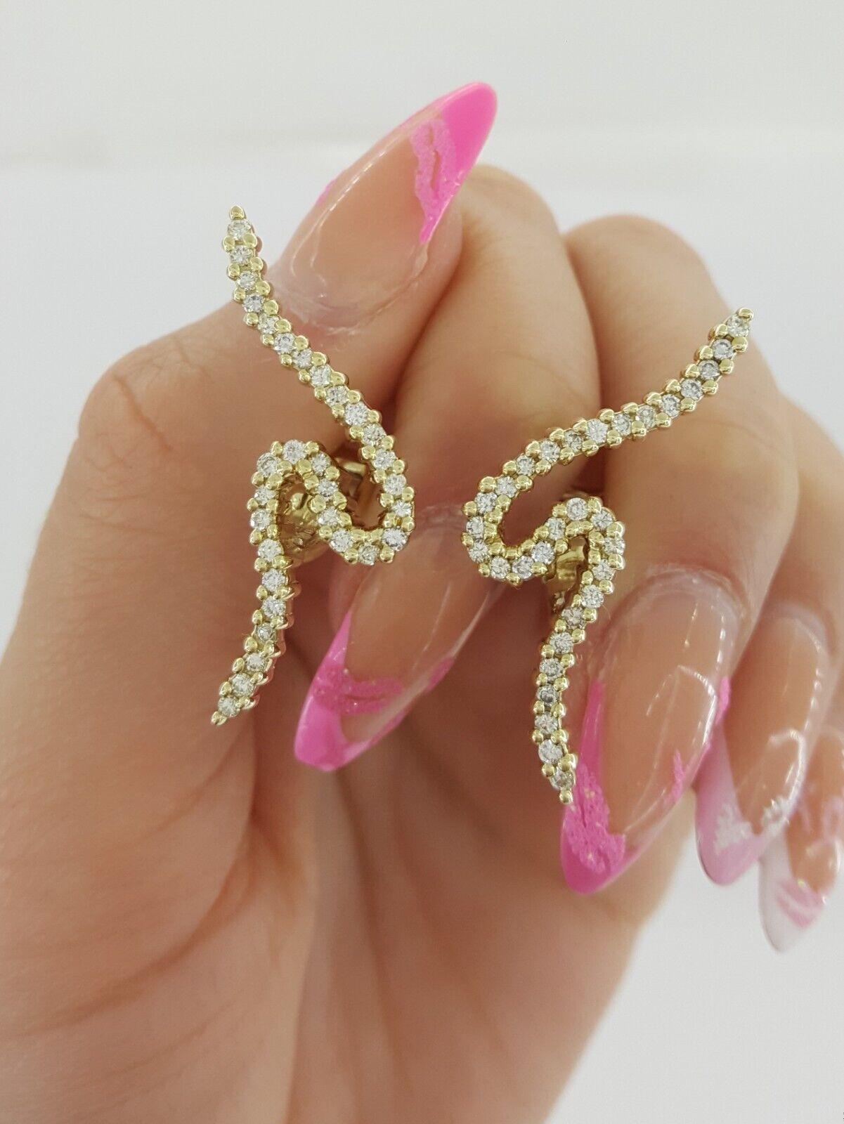 Vintage Jose Hess Climber Swirl Diamond Earrings 1 ct 14K Yellow Gold