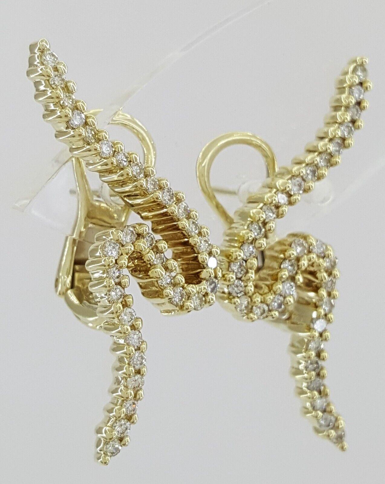 Vintage Jose Hess Climber Swirl Diamond Earrings 1 ct 14K Yellow Gold