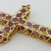 Vintage Round Ruby Reversible Cross Pendant 18k Yellow Gold ~1.7 ct 1.25"