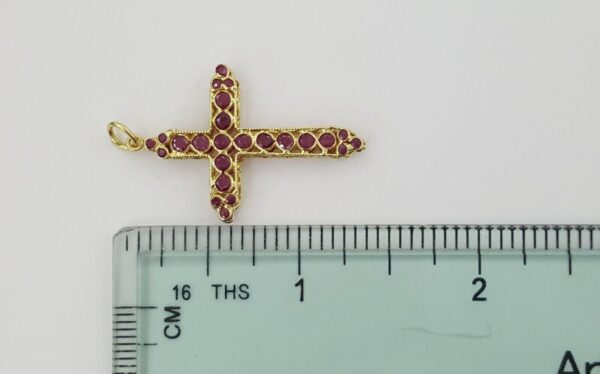 Vintage Round Ruby Reversible Cross Pendant 18k Yellow Gold ~1.7 ct 1.25"