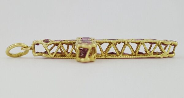 Vintage Round Ruby Reversible Cross Pendant 18k Yellow Gold ~1.7 ct 1.25"