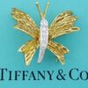 Vintage Tiffany & Co Diamond Butterfly Brooch Pin 0.09 ct 18k Yellow Gold Plat