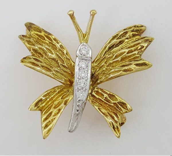 Vintage Tiffany & Co Diamond Butterfly Brooch Pin 0.09 ct 18k Yellow Gold Plat
