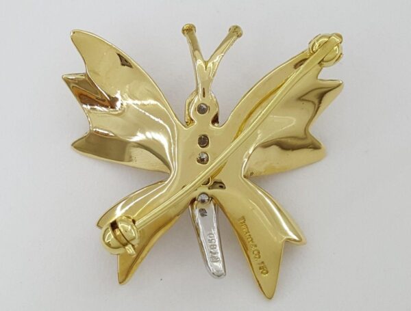 Vintage Tiffany & Co Diamond Butterfly Brooch Pin 0.09 ct 18k Yellow Gold Plat