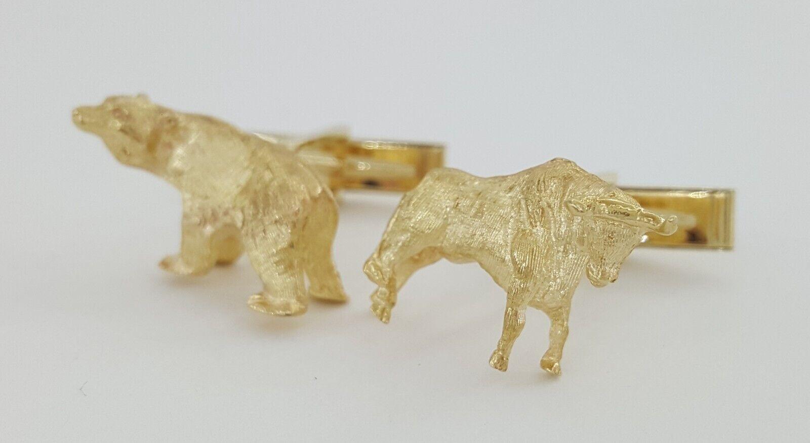 Wall Street Stock Market Bull & Bear Cufflinks Solid 14k Yellow Gold 16.9 Grams