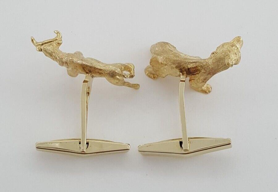 Wall Street Stock Market Bull & Bear Cufflinks Solid 14k Yellow Gold 16.9 Grams