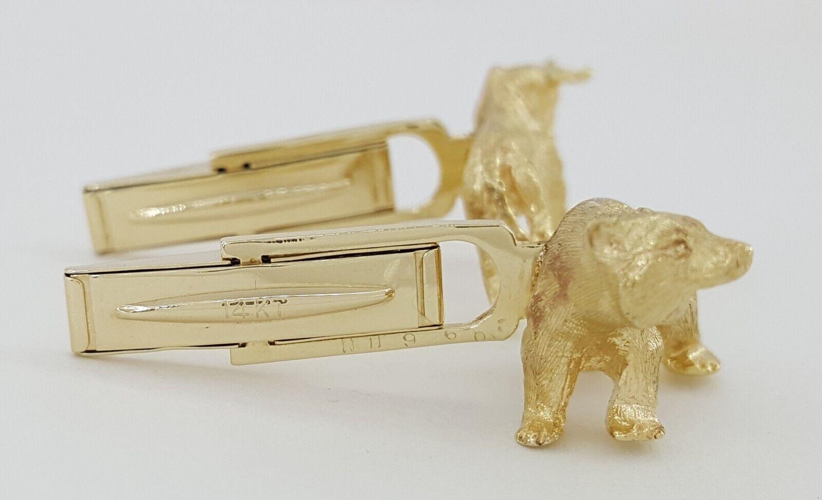 Wall Street Stock Market Bull & Bear Cufflinks Solid 14k Yellow Gold 16.9 Grams