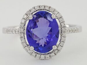 Oval Tanzanite & Diamond Halo White Gold Ring 1.59 ct 14k Rtl 2,800