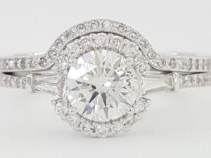 Round Brilliant Diamond Halo Engagement Ring Set 1.06 ct 14K White Gold Rtl 5K