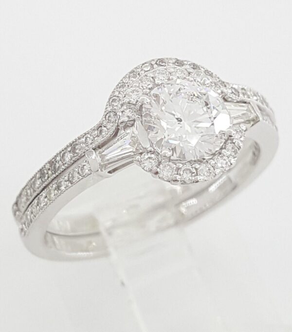 Round Brilliant Diamond Halo Engagement Ring Set 1.06 ct 14K White Gold Rtl 5K