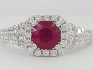 Round Burma Ruby Diamond Halo Ring 1.2 ct 14k White Gold Retail 3,095