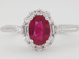 Oval Ruby & Diamond Halo Engagement Ring 0.67 14k White Gold Rtl 1450