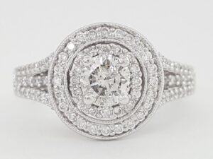 Salt & Pepper Diamond Double Halo 14K White Gold Engagement Ring 1 ct