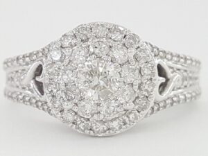 Round Diamond Double Halo Engagement Ring 1.02 ct 10K White Gold Retail 1,500