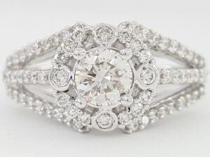 Natural Round Diamond Halo Engagement Ring 1.15 ct 14k White Gold Retail 5K