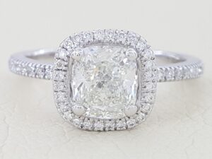 Simon G. Cushion Halo Diamond Engagement Ring 14k White Gold 1.3 ct Rtl 7K