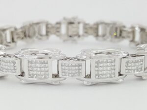 Men's Princess Diamond Bracelet Invisible Set 14k White Gold 9 ct 9.25" 48 gr