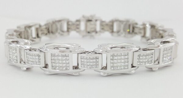 Men's Princess Diamond Bracelet Invisible Set 14k White Gold 9 ct 9.25" 48 gr