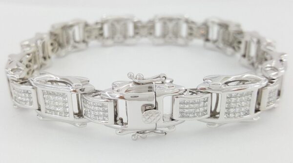 Men's Princess Diamond Bracelet Invisible Set 14k White Gold 9 ct 9.25" 48 gr