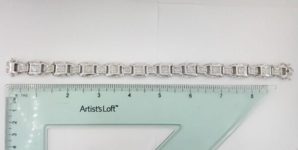 Men's Princess Diamond Bracelet Invisible Set 14k White Gold 9 ct 9.25" 48 gr