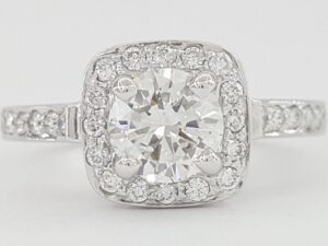 Natural Round Diamond Halo Engagement Ring 1.22 ct 14k White Gold Retail 5K