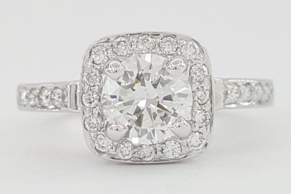 Natural Round Diamond Halo Engagement Ring 1.22 ct 14k White Gold Retail 5K