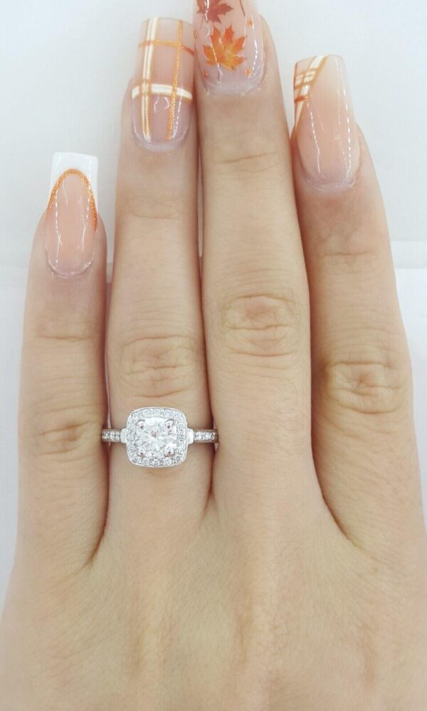 Natural Round Diamond Halo Engagement Ring 1.22 ct 14k White Gold Retail 5K