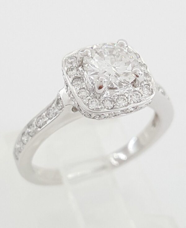 Natural Round Diamond Halo Engagement Ring 1.22 ct 14k White Gold Retail 5K