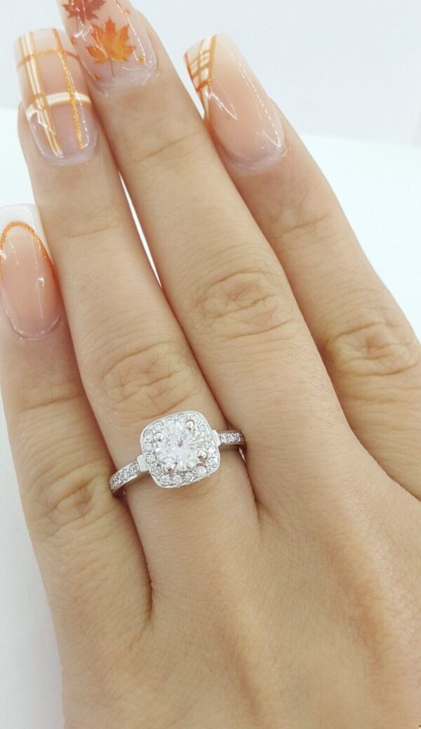 Natural Round Diamond Halo Engagement Ring 1.22 ct 14k White Gold Retail 5K