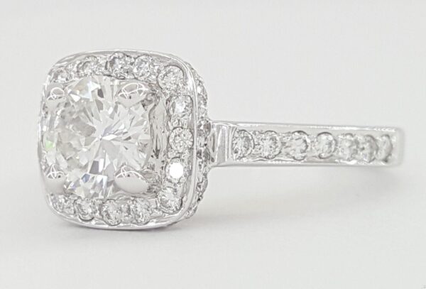 Natural Round Diamond Halo Engagement Ring 1.22 ct 14k White Gold Retail 5K