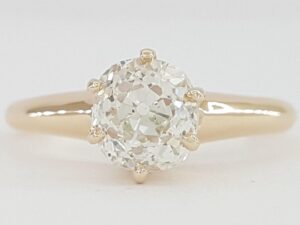 Antique Victorian Old Mine Cut Diamond Solitaire Engagement Ring 1.36 ct 14k GIA