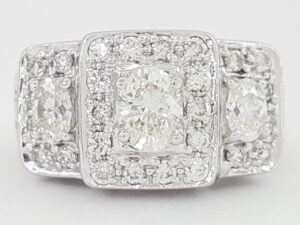 Sonia Bitton Oval Cut Diamond Halo 3-Stone Engagement Ring 1.9 ct 14k Retail 7K