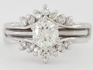 Round Diamond Engagement Ring & Wedding Band Jacket 0.72 ct 14k White Gold