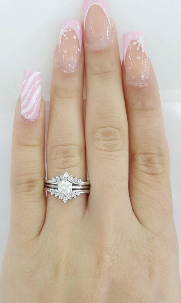 Round Diamond Engagement Ring & Wedding Band Jacket 0.72 ct 14k White Gold