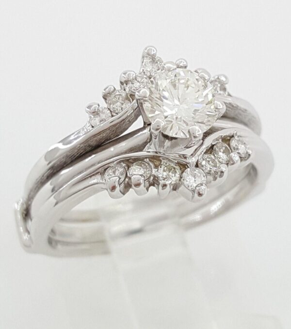 Round Diamond Engagement Ring & Wedding Band Jacket 0.72 ct 14k White Gold