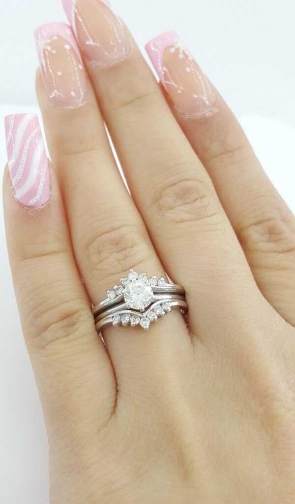 Round Diamond Engagement Ring & Wedding Band Jacket 0.72 ct 14k White Gold