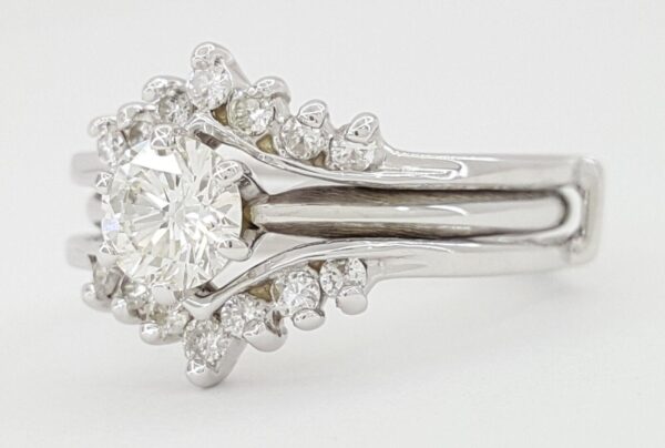 Round Diamond Engagement Ring & Wedding Band Jacket 0.72 ct 14k White Gold