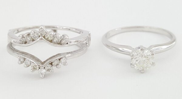 Round Diamond Engagement Ring & Wedding Band Jacket 0.72 ct 14k White Gold