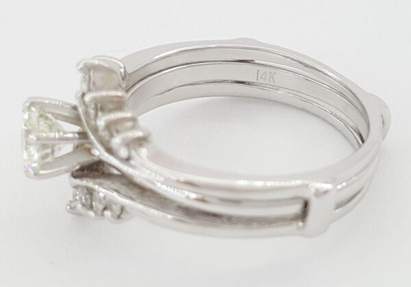 Round Diamond Engagement Ring & Wedding Band Jacket 0.72 ct 14k White Gold