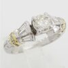 Round Brilliant & Baguette Cut Diamond Engagement Ring 0.95 ct 14k Two-Tone Gold