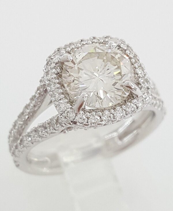 Round Diamond Halo Split Shank Engagement Ring 2.63 ct 18k White Gold Rtl 17,430