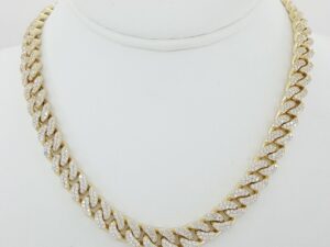 Cuban Chain Necklace 91.3 Grams 16" 13.7 ct Diamond 10K Yellow Gold 9mm